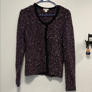 Garnet Hill Purple and Black Tweed Cardigan